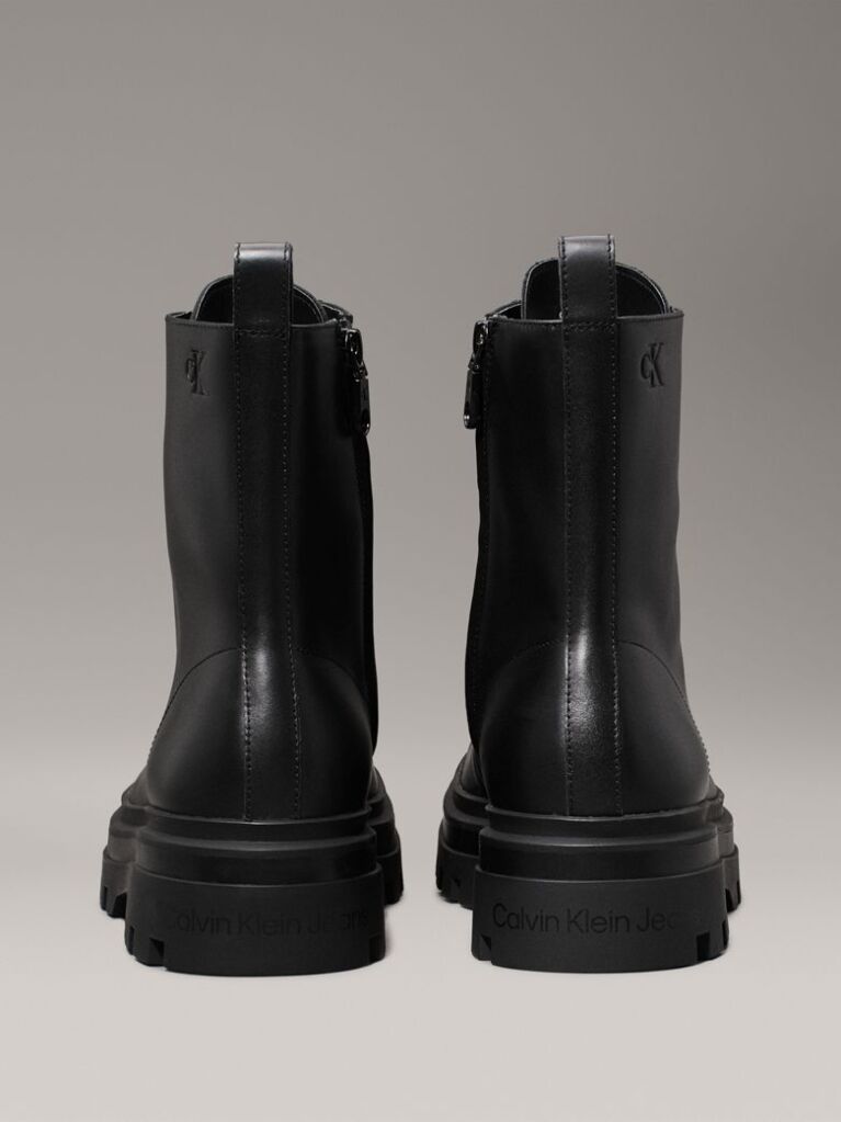 Black Leather Lug Boots  Men