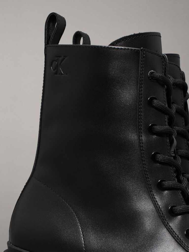 Black Leather Lug Boots  Men