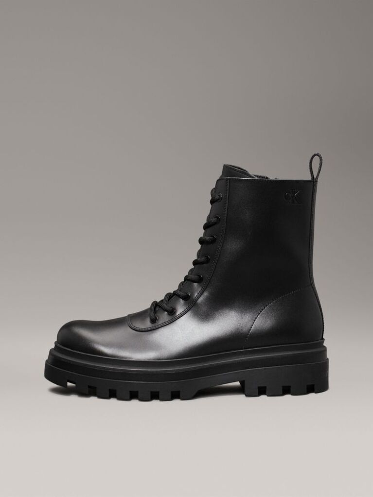 Black Leather Lug Boots  Men