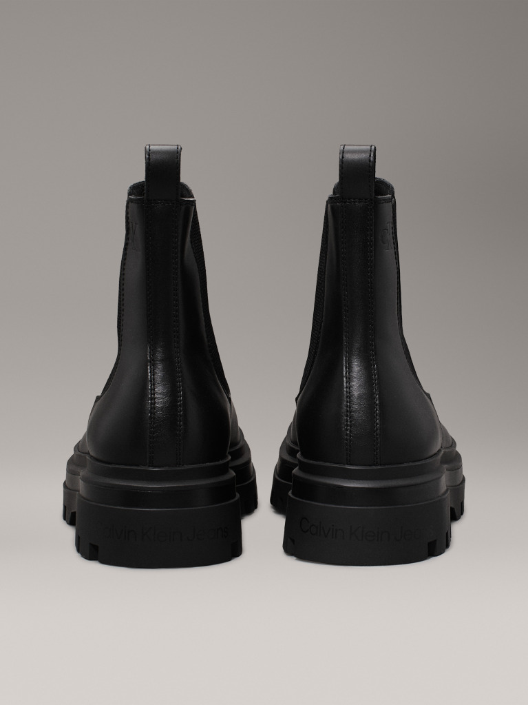 Black Leather Lug Chelsea Boots  Men