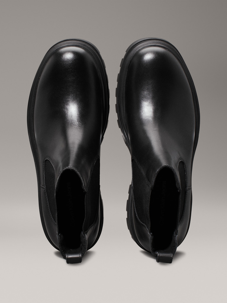 Black Leather Lug Chelsea Boots  Men