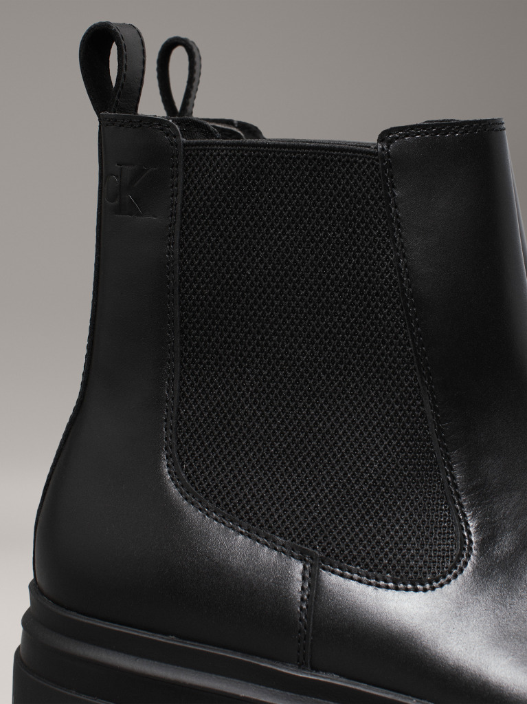 Black Leather Lug Chelsea Boots  Men