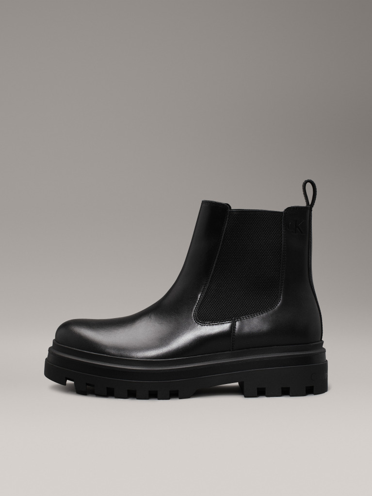 Black Leather Lug Chelsea Boots  Men