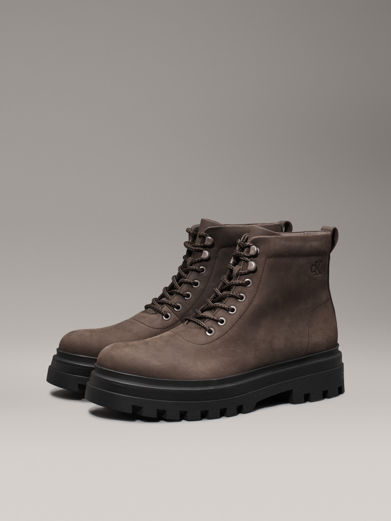 Black Leather Winter Lug Boots  Men