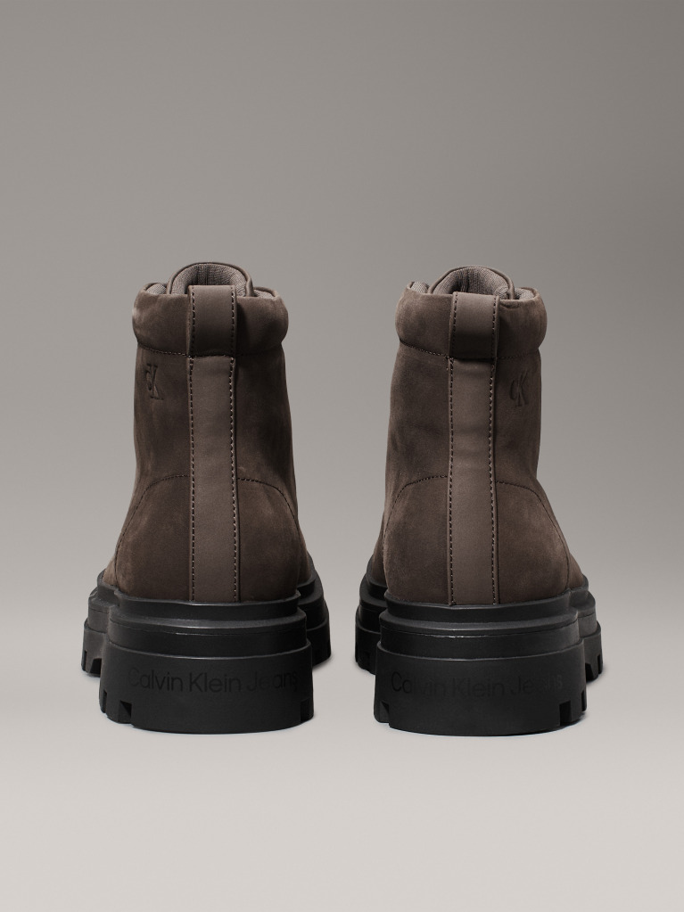 Black Leather Winter Lug Boots  Men