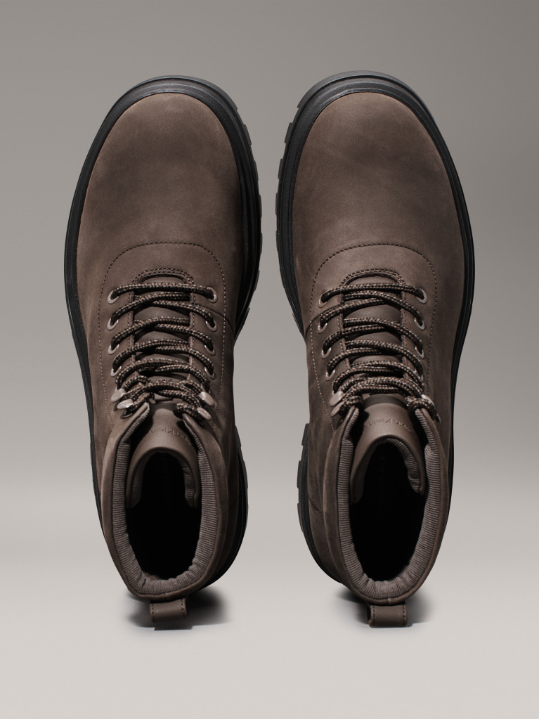 Black Leather Winter Lug Boots  Men