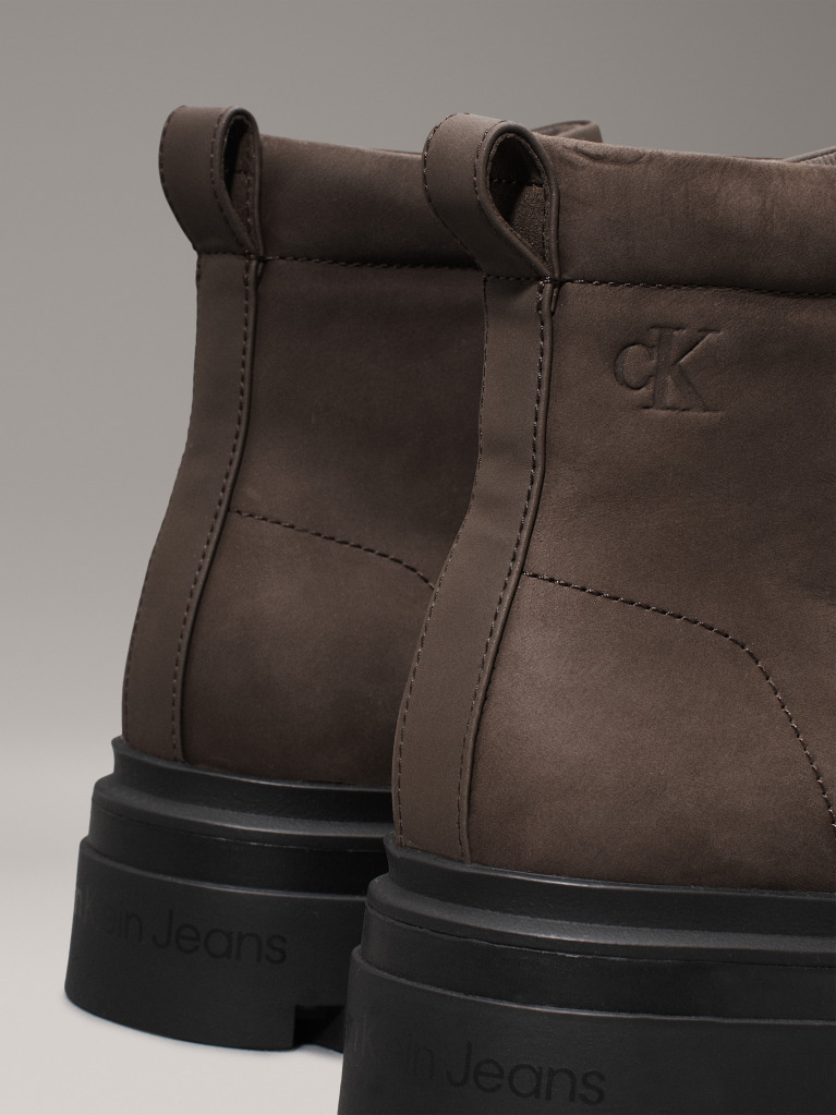 Black Leather Winter Lug Boots  Men