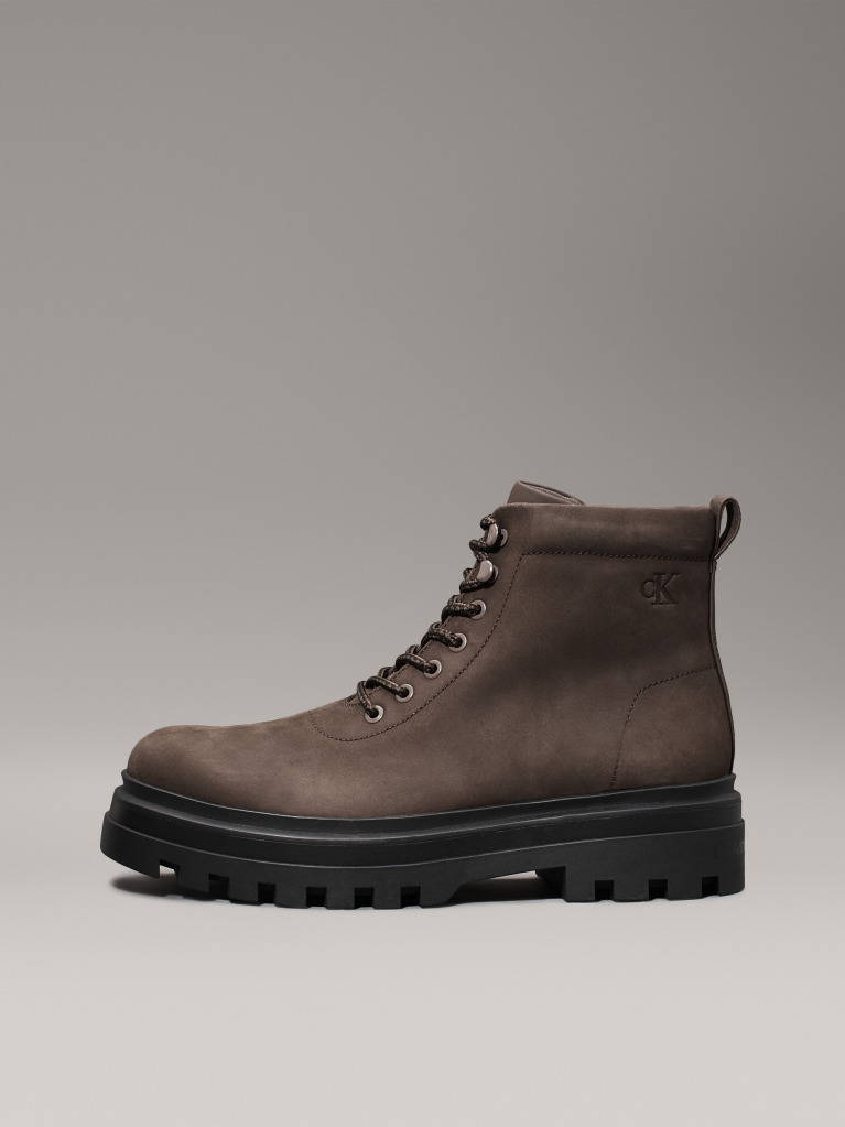 Black Leather Winter Lug Boots  Men