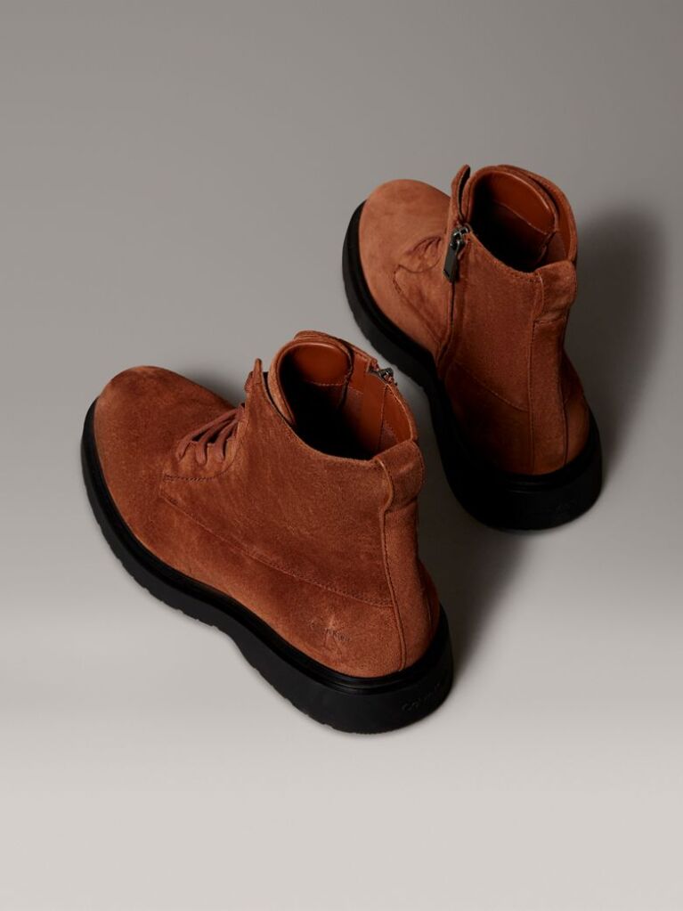 Brown Suede Lace-Up Zip Boots  Men