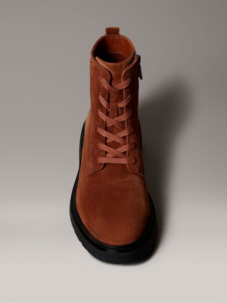 Brown Suede Lace-Up Zip Boots  Men