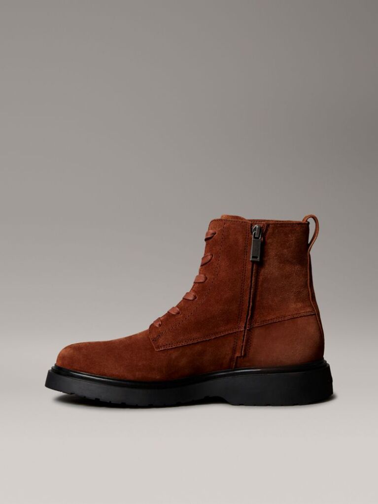 Brown Suede Lace-Up Zip Boots  Men