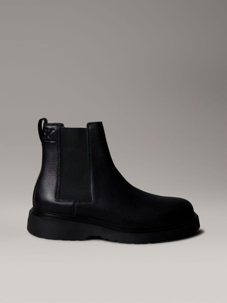 Black Tumbled Leather Chelsea Boots  Men