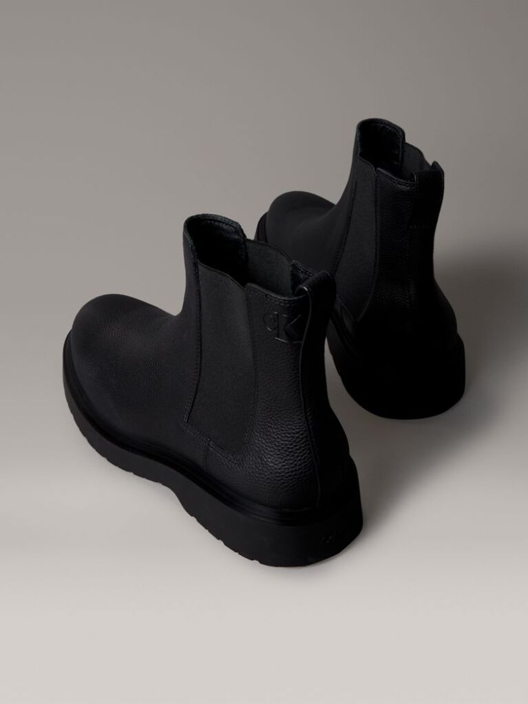 Black Tumbled Leather Chelsea Boots  Men