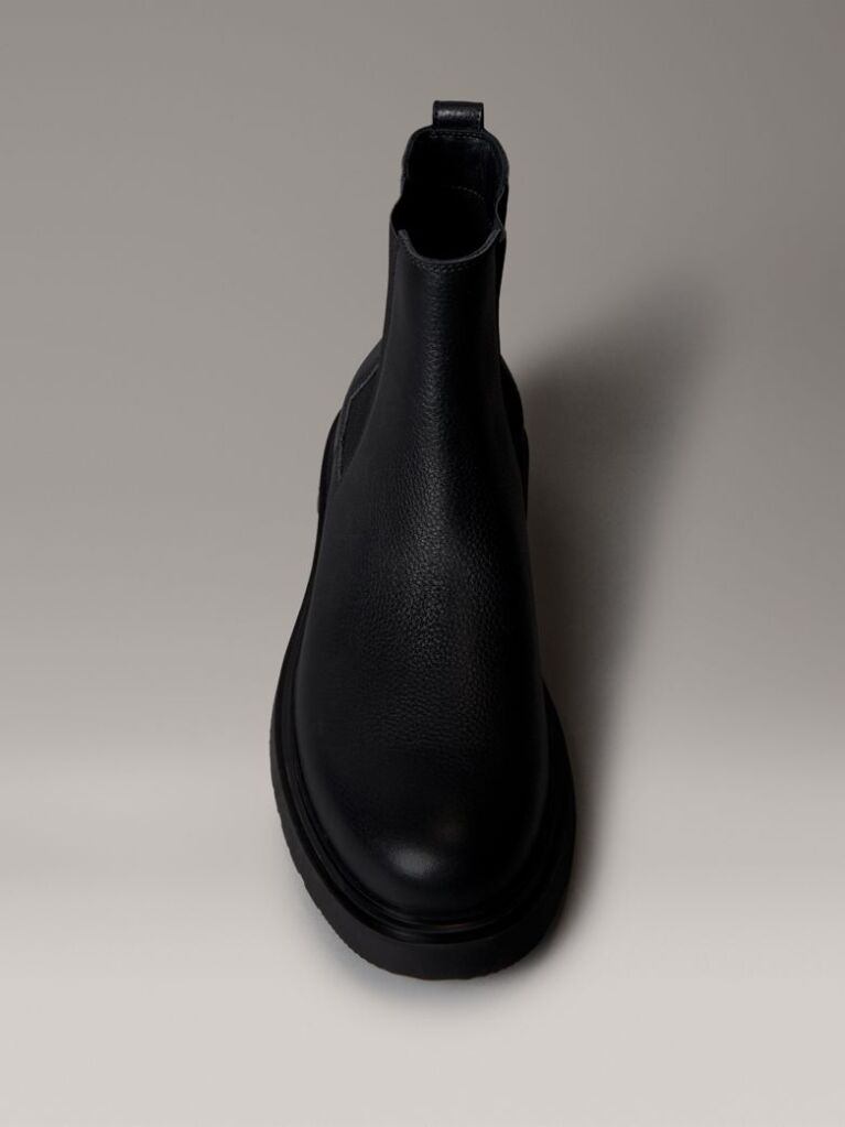 Black Tumbled Leather Chelsea Boots  Men