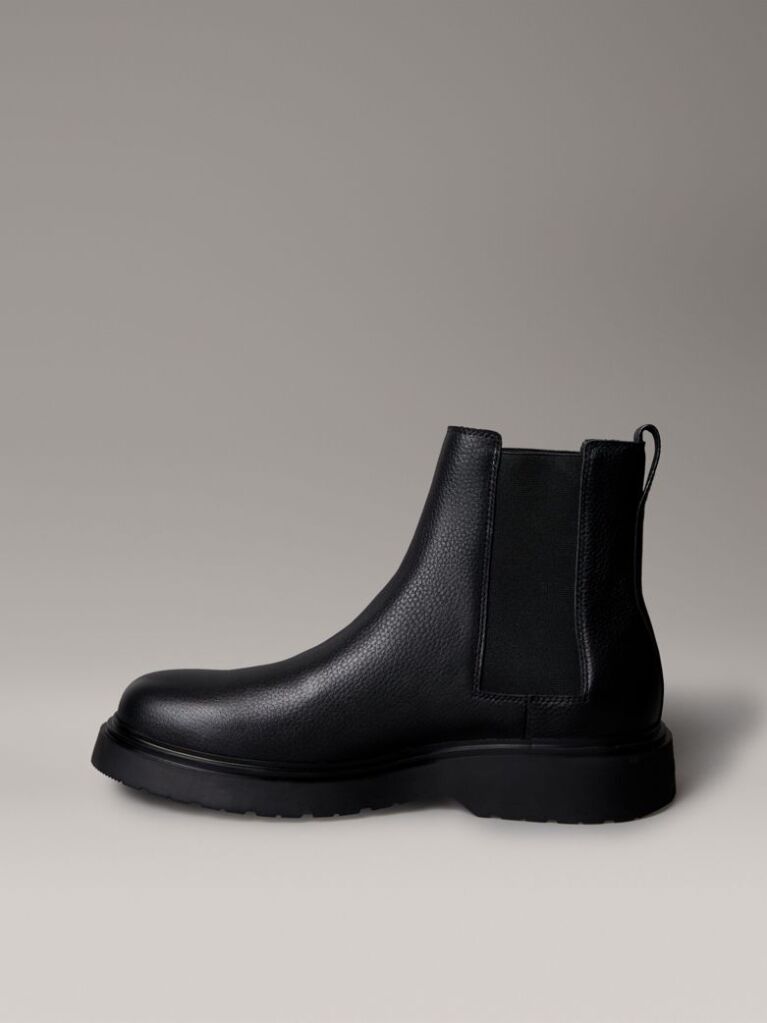 Black Tumbled Leather Chelsea Boots  Men