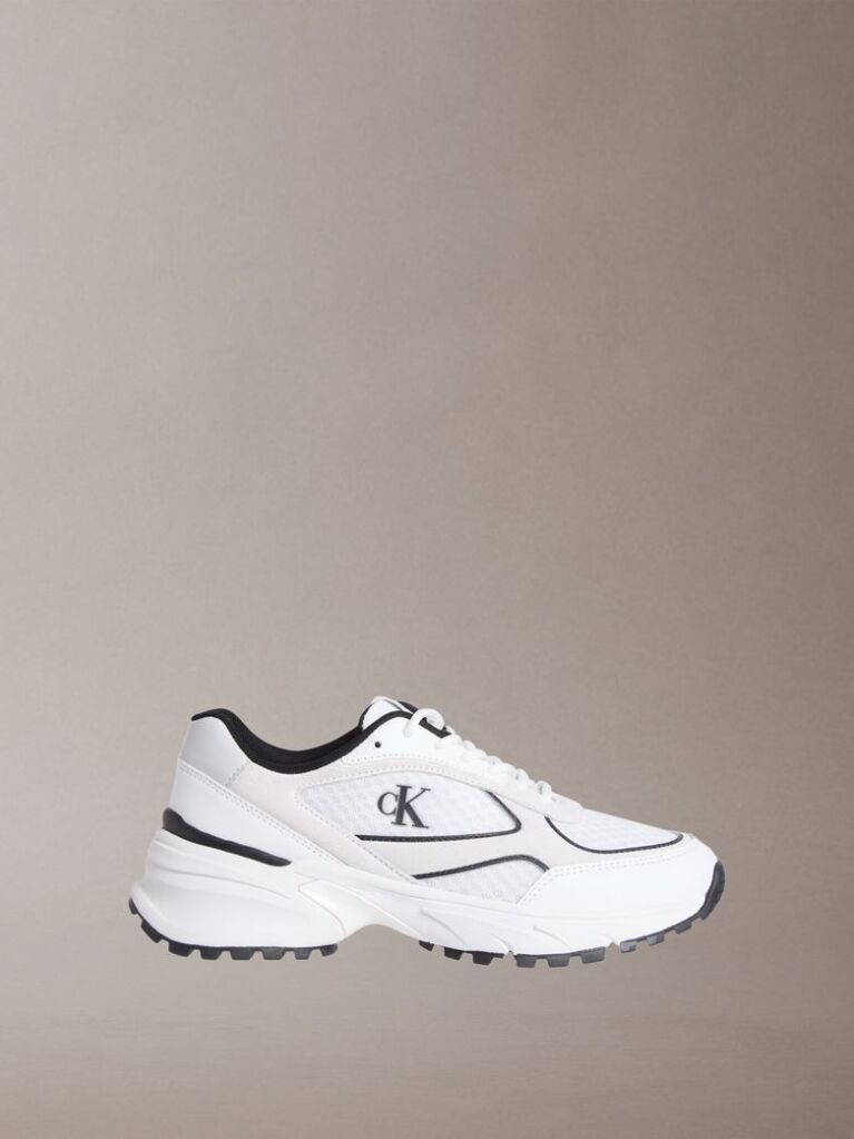White Leather and Breathable Mesh Trainers  Men