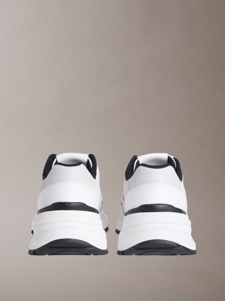 White Leather and Breathable Mesh Trainers  Men