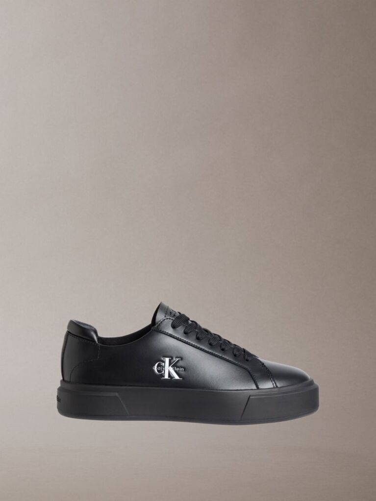 Black Leather Signature Logo Trainers  Men