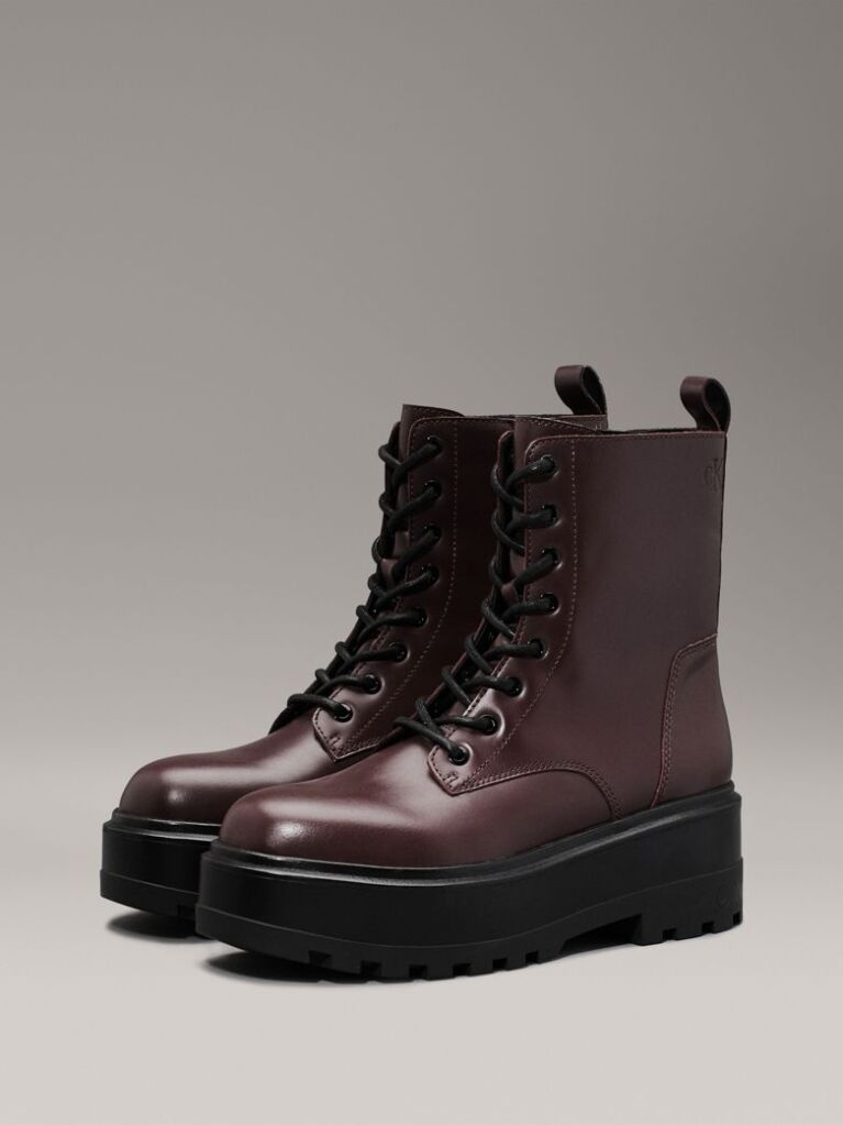 Brown Leather Platform Boots  Women