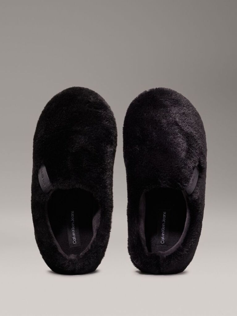 Black Faux Fur Slippers  Women