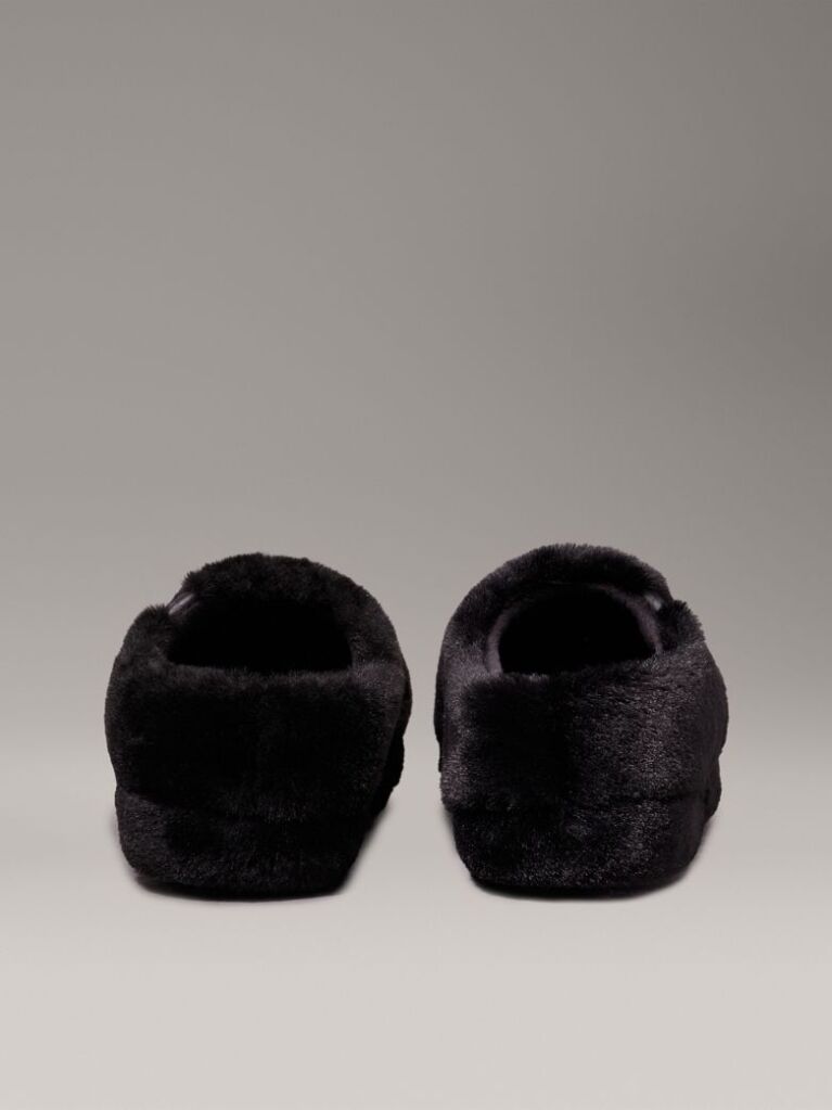 Black Faux Fur Slippers  Women