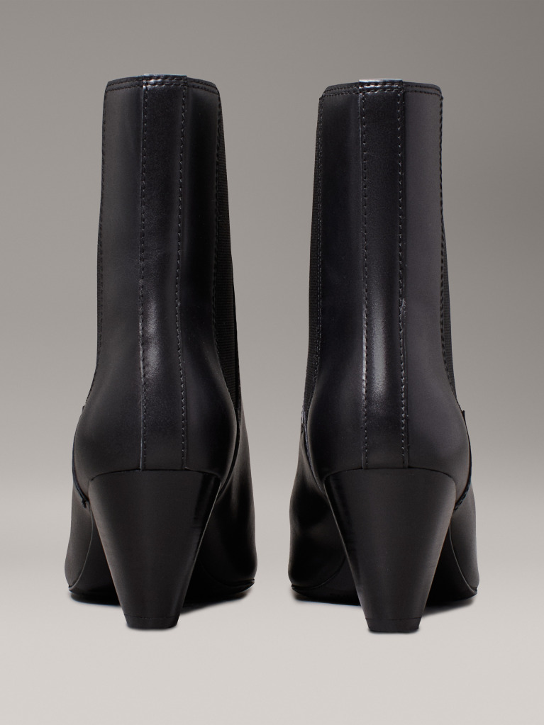 Black Leather Cone Heel Chelsea Boots  Women