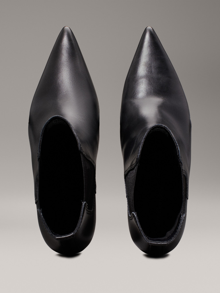 Black Leather Cone Heel Chelsea Boots  Women