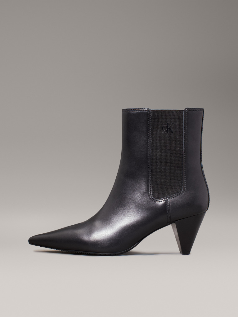 Black Leather Cone Heel Chelsea Boots  Women
