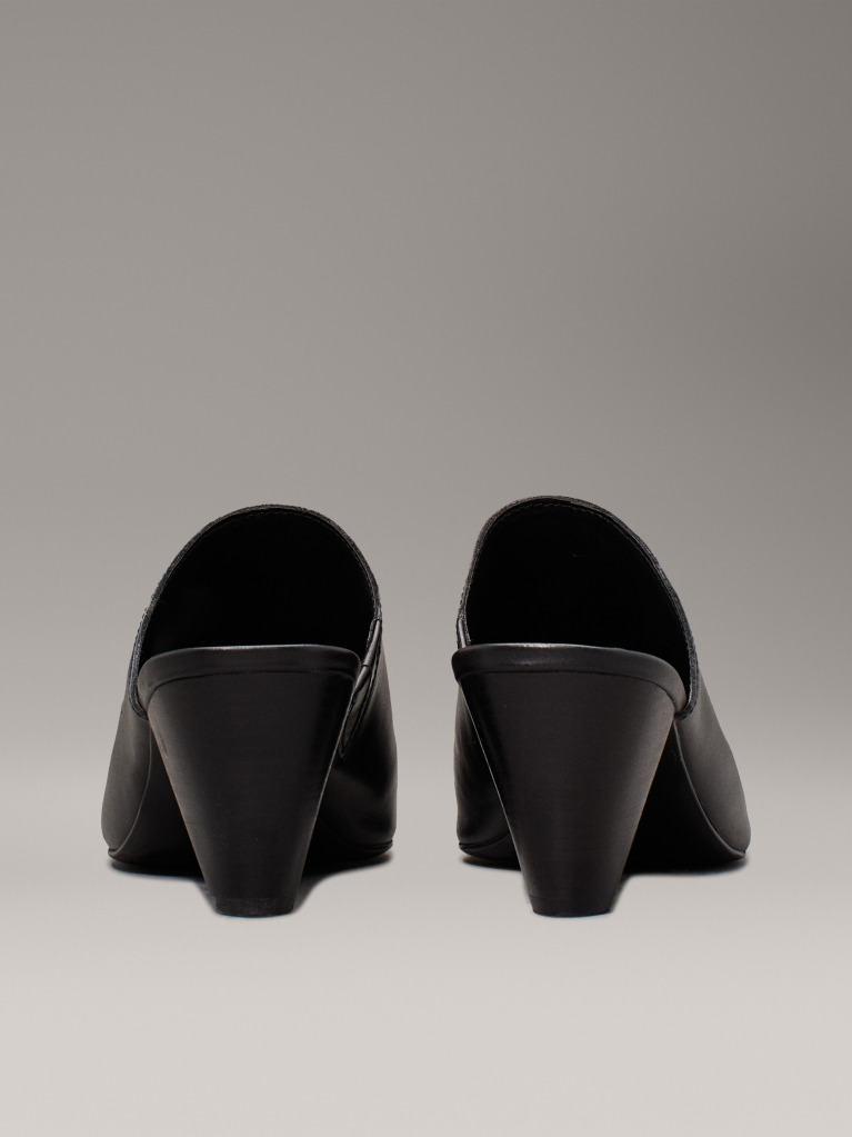 Black Leather Cone Heel Mules  Women