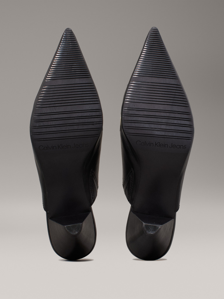 Black Leather Cone Heel Mules  Women