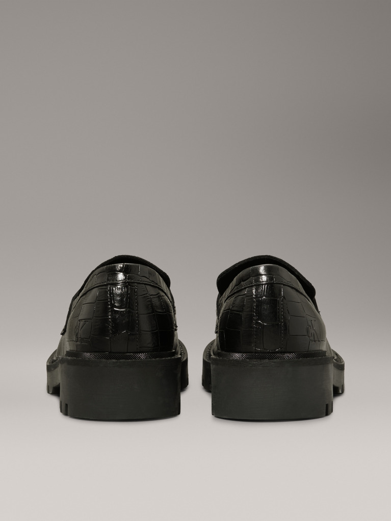 Black Crocodile Leather Platform Loafers  Women