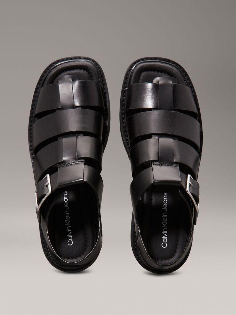 Black Leather Fisherman Sandals  Women
