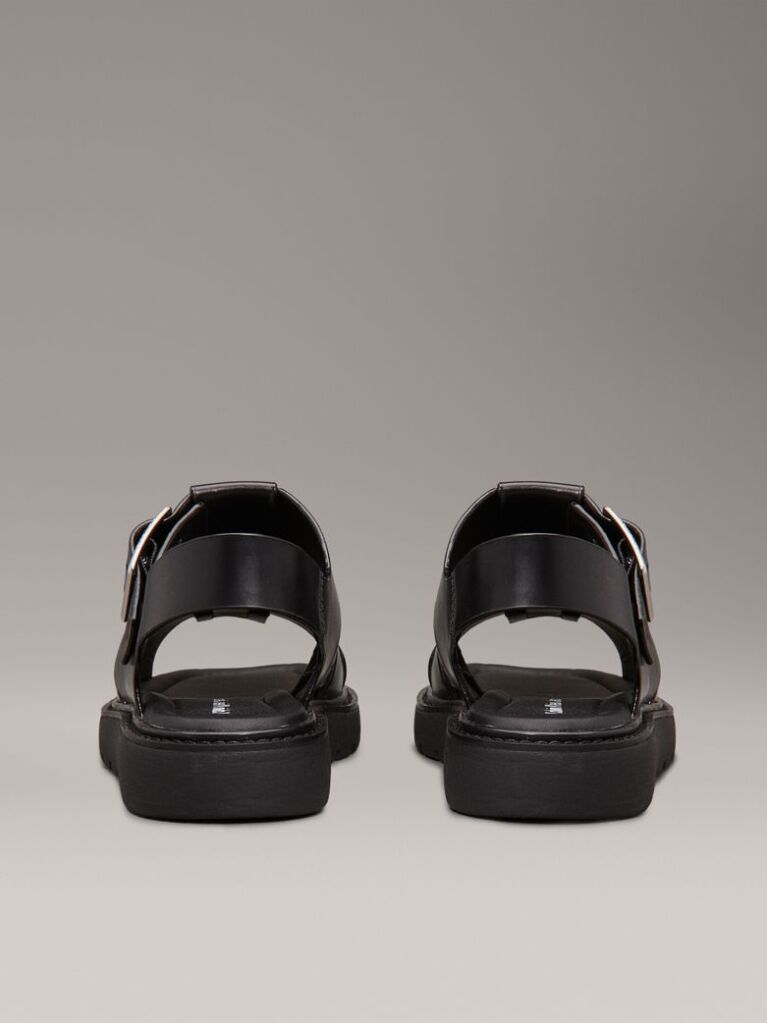 Black Leather Fisherman Sandals  Women