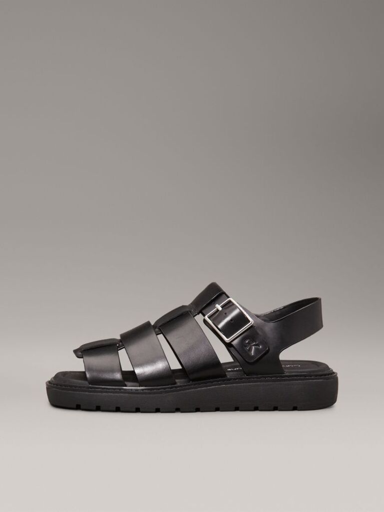 Black Leather Fisherman Sandals  Women