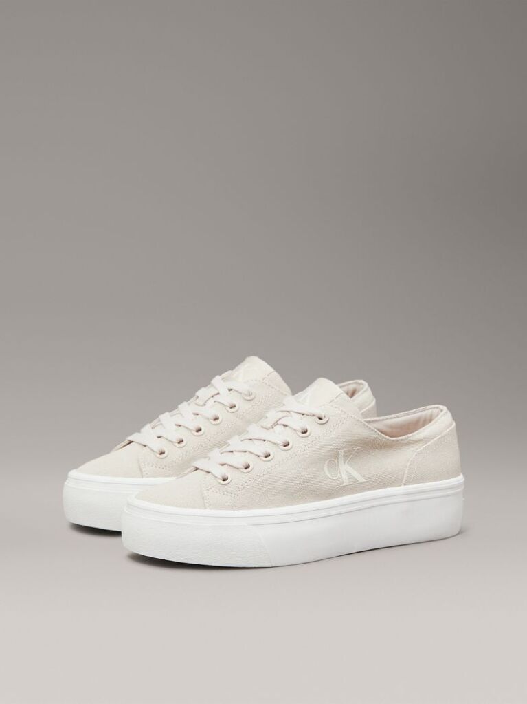 Μπεζ Platform Sneakers Από Canvas  Γυναίκα