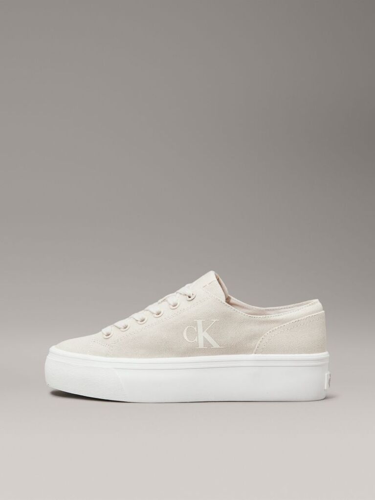 Μπεζ Platform Sneakers Από Canvas  Γυναίκα