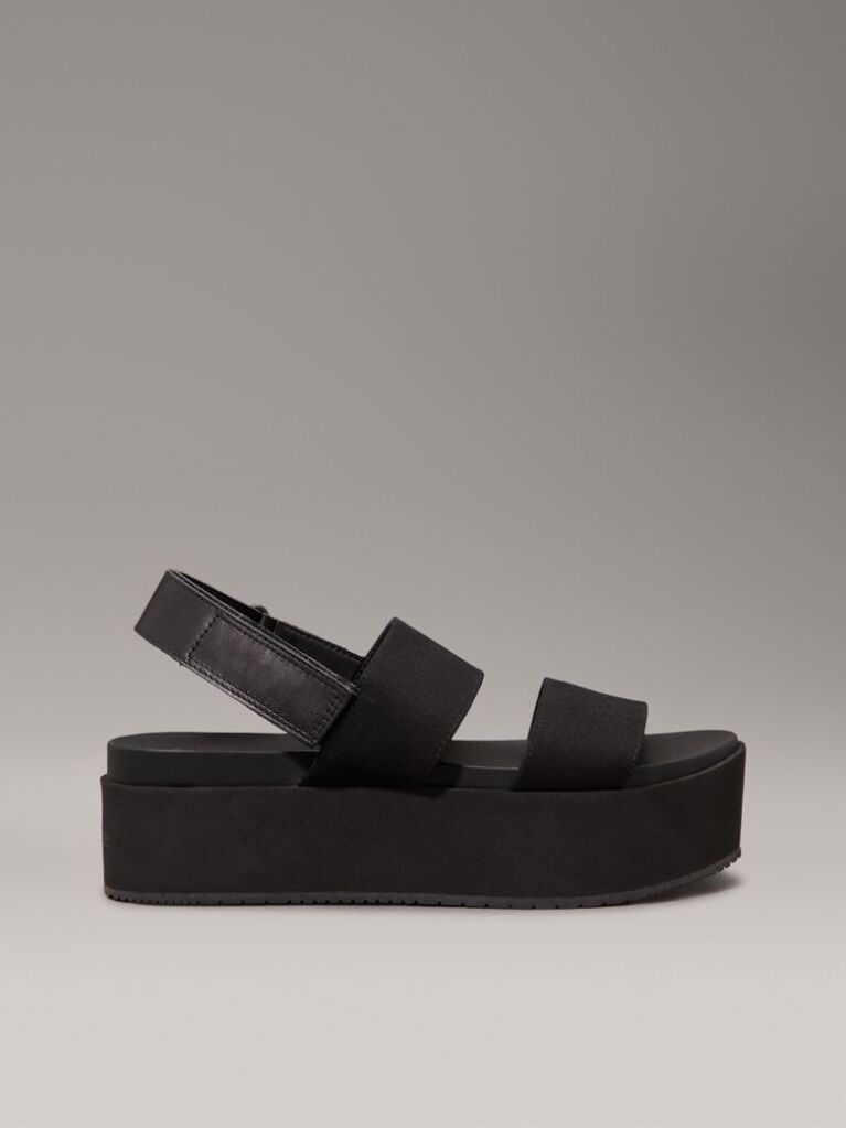 Black Canvas Platform Wedge Sandals  Women