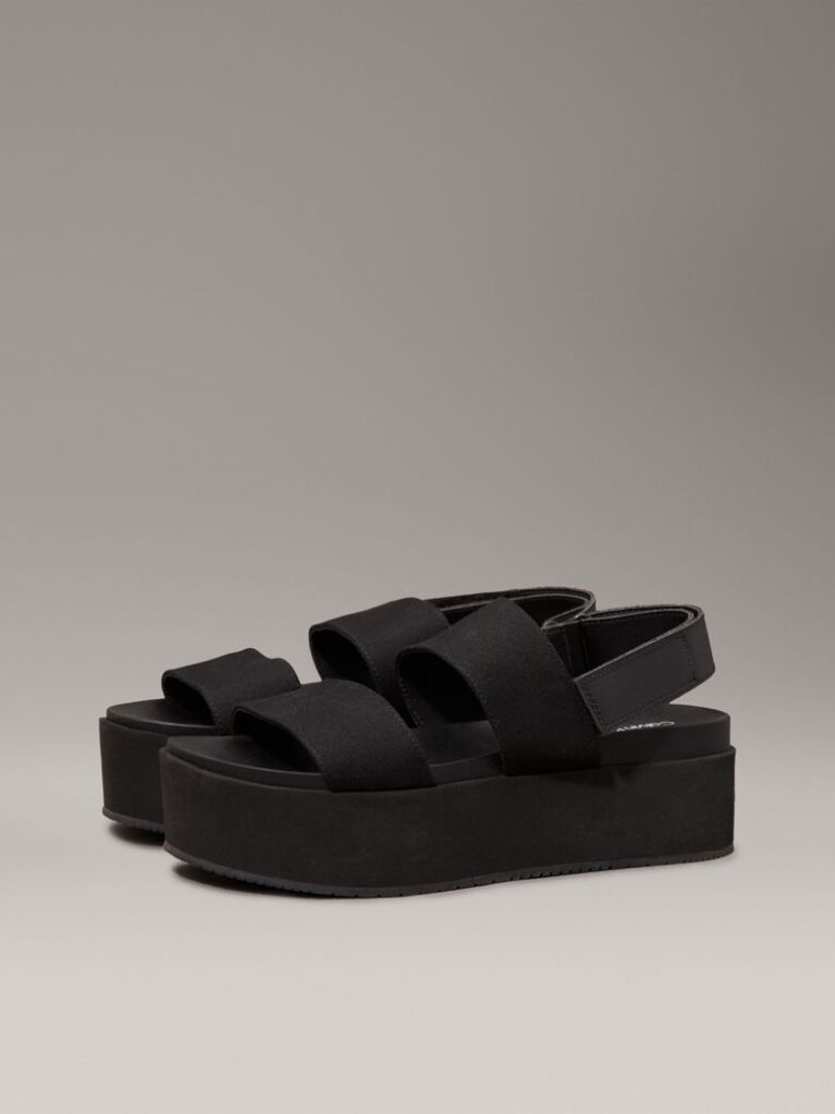 Black Canvas Platform Wedge Sandals  Women