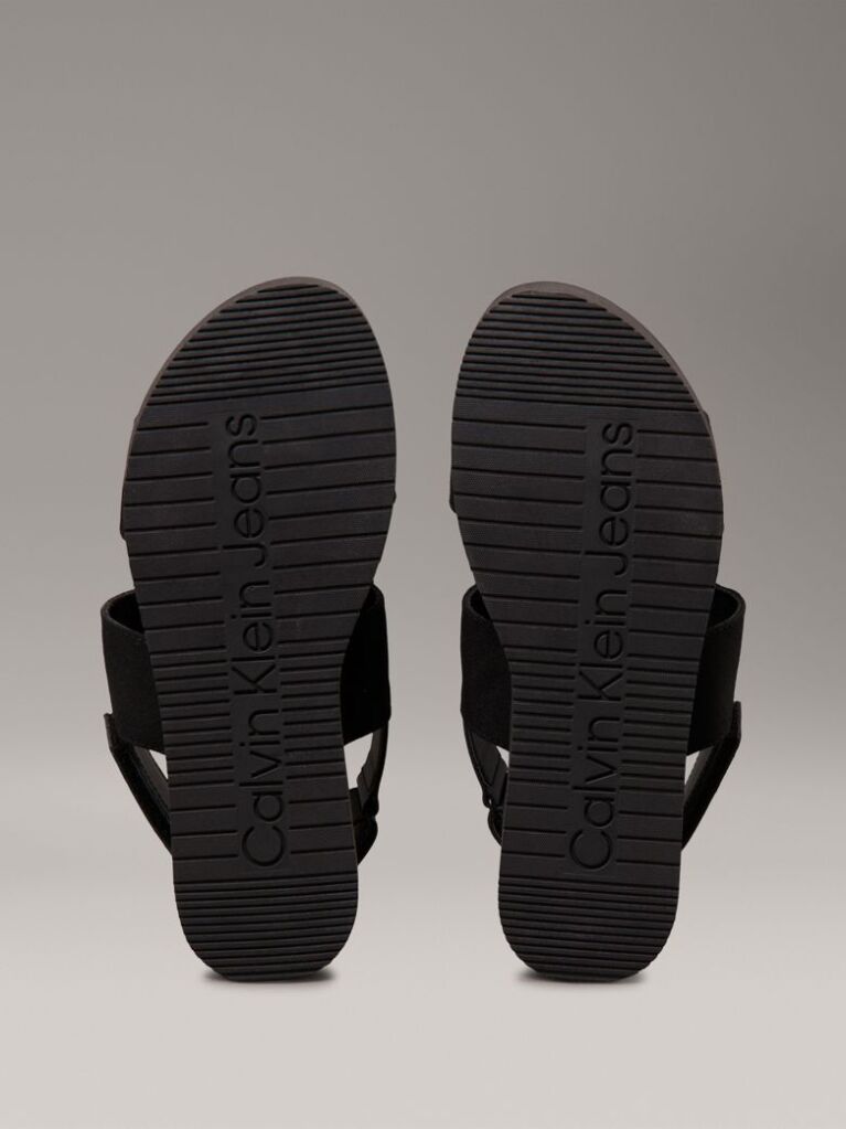 Black Canvas Platform Wedge Sandals  Women