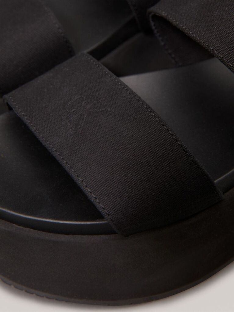 Black Canvas Platform Wedge Sandals  Women