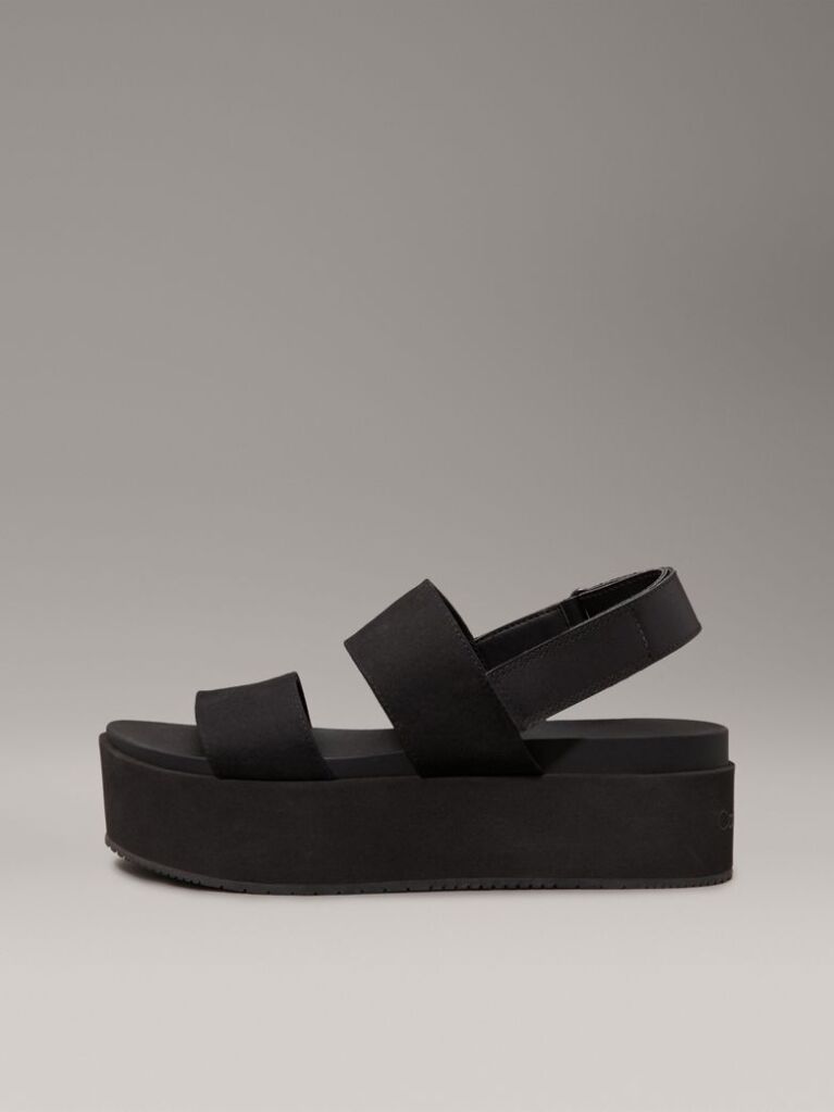 Black Canvas Platform Wedge Sandals  Women