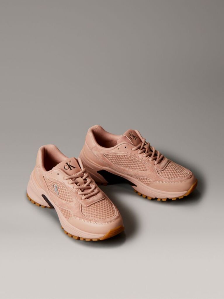 Ροζ Sneakers Από Δέρμα Και Αναπνεύσιμο Δίχτυ  Γυναίκα