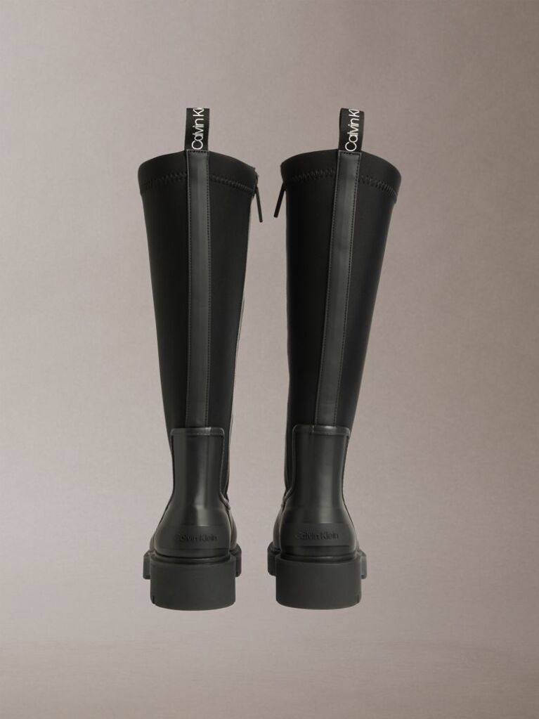 Black Tall Heeled Flexible Lug Sole Rainboots  Women